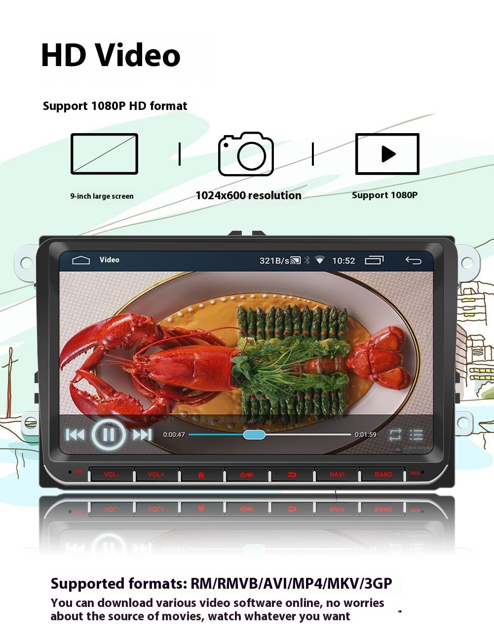 Android 9 Inch Car GPS Bluetooth Unit