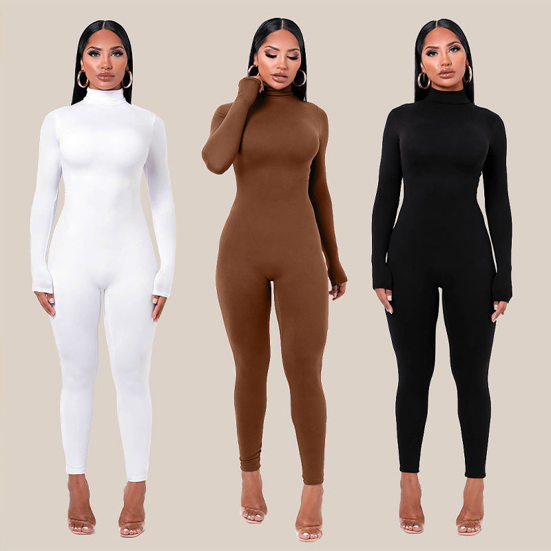 Solid Color Fleece-Lined Long Sleeve Yoga Jumpsuit for Autumn and Winter