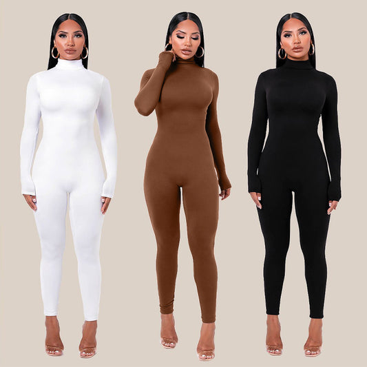 Solid Color Fleece-Lined Long Sleeve Yoga Jumpsuit for Autumn and Winter