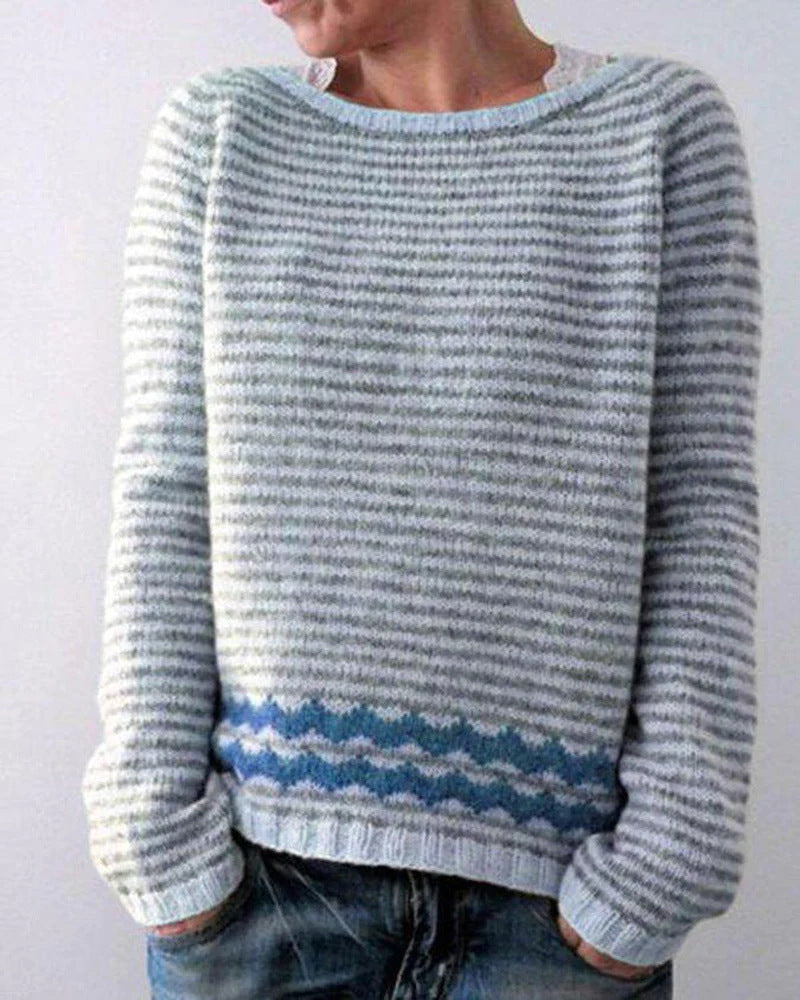 Women's Round Neck Loose Multicolor Pullover Sweater