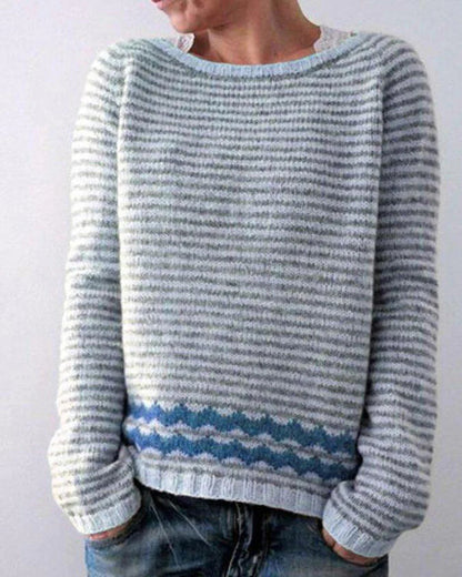 Women's Round Neck Loose Multicolor Pullover Sweater