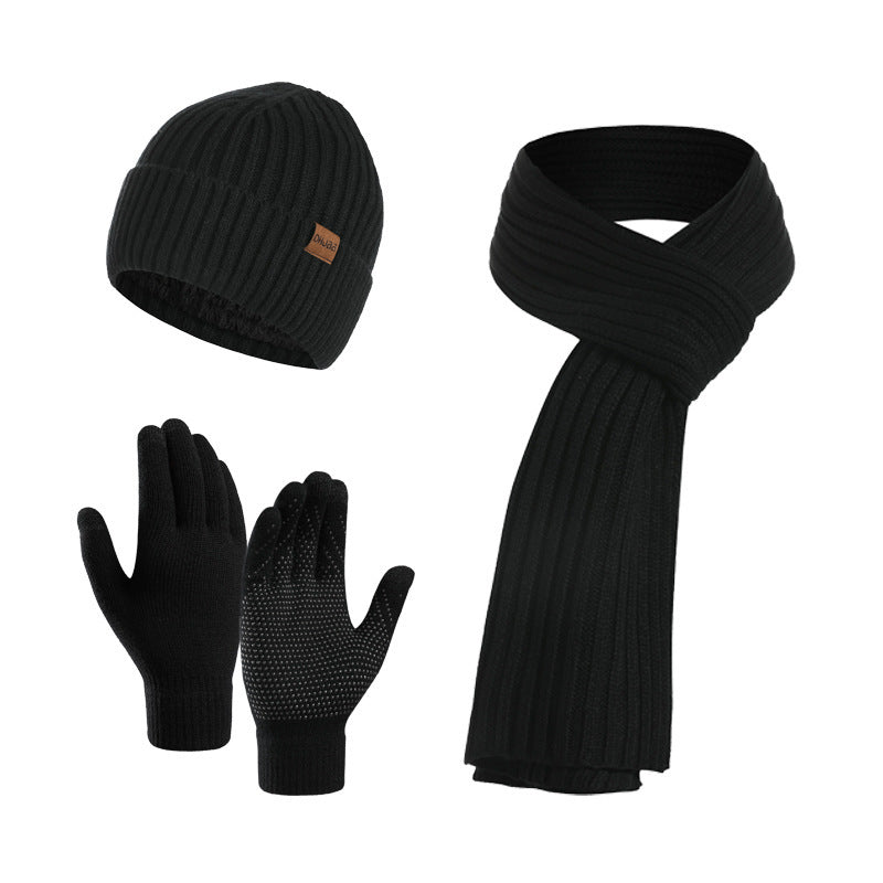 Winter Solid Color Knitted Scarf Hat Gloves Set