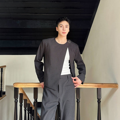 Bootcut Casual Autumn Striped O-neck Short Suit