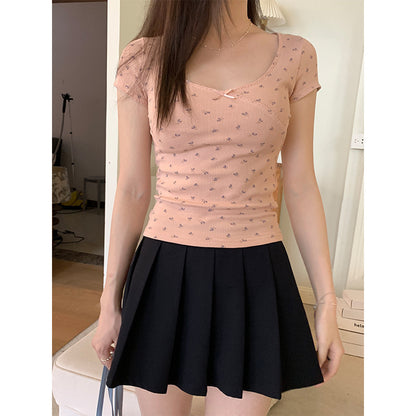 Bow Short-sleeved T-shirt Scoop Short Desire Style T-shirt