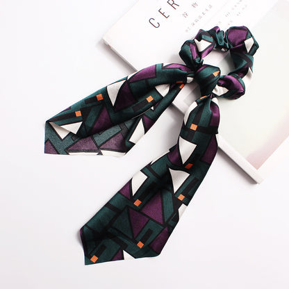 Geometric Hair Band Fashion Satin Big Bow Elastic Horse Tail Ribbon