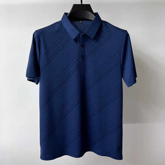 High-end Elegant Ice Silk Men's Lapel Plaid Polo Shirt