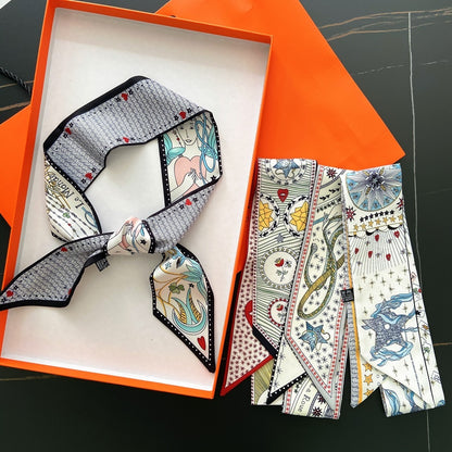 Tarot Series Duplex Printing Twill Silk Scarves with Tied Bag Handles