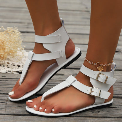 Korean Style Summer New Low Heel Flip Toe Roman Women's Shoes
