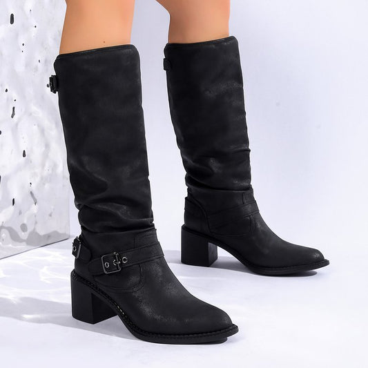 Stylish And Comfortable Buckle Chunky Heel Women's Boots