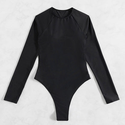 Long Sleeve Backless T-back Light Diamond One-piece Swimsuit