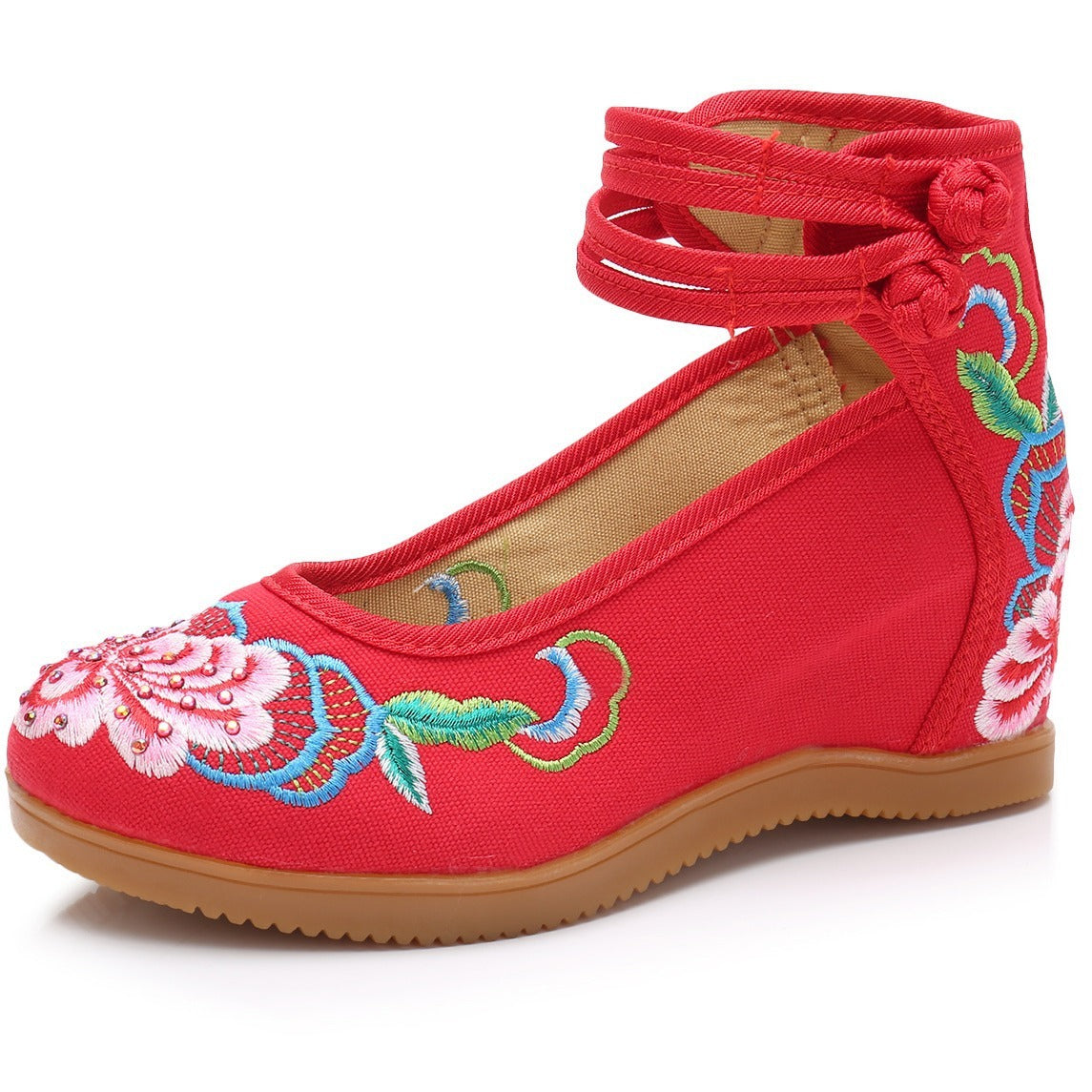 Women's Rhinestone Ethnic Style Double Buckle Canvas High Heels