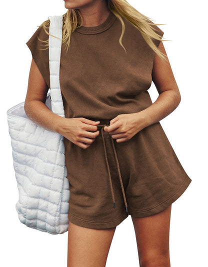 Summer Backless Drawstring Shorts Jumpsuit