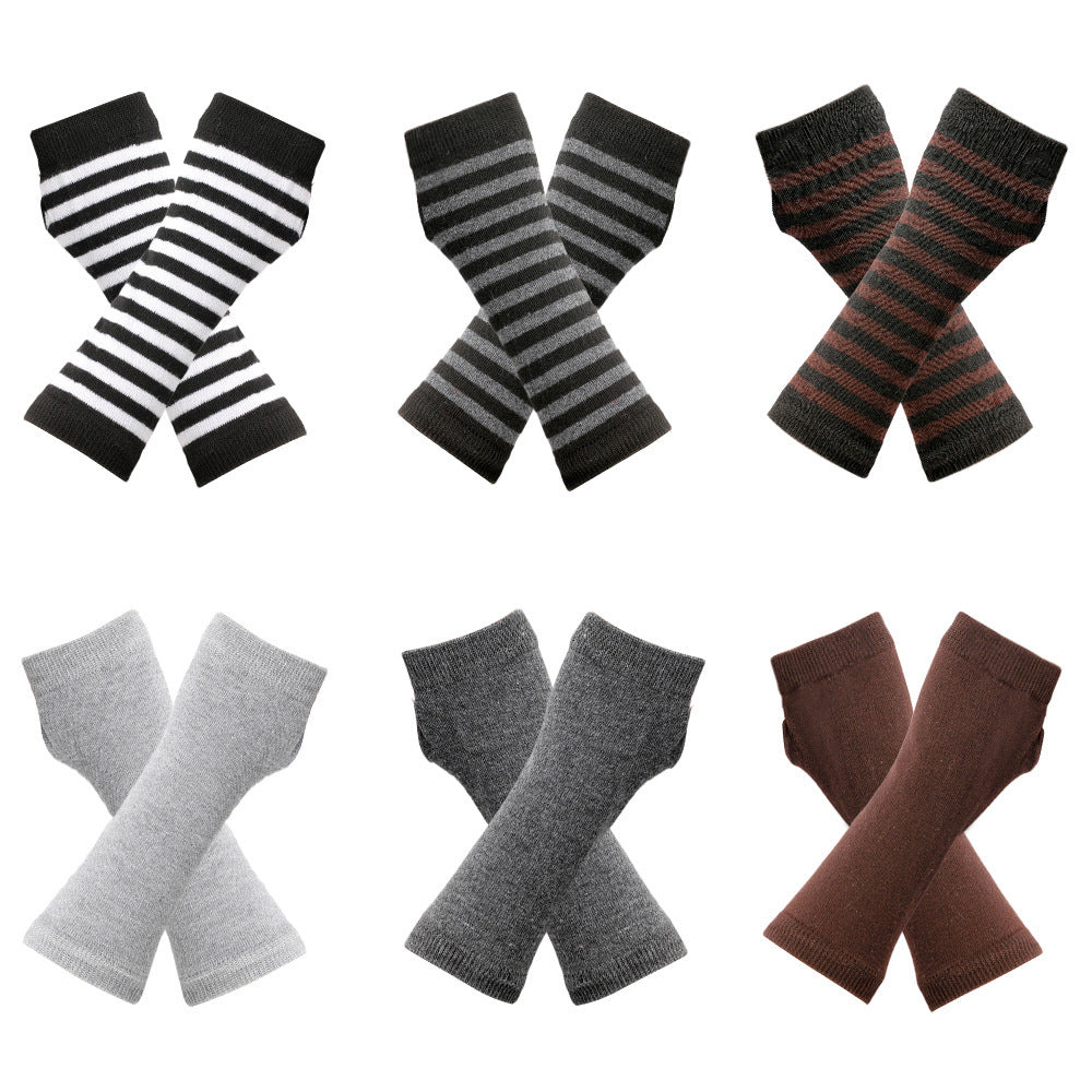 Knitted Finger-leaking Gloves Striped Thin