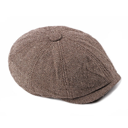 Fashion Retro Octagonal Hat Men's Plaid Beret