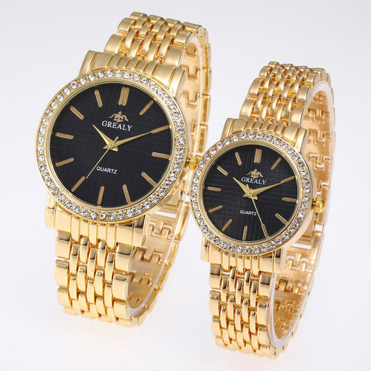 Simple Casual Quartz Watch with Steel Strap and Diamond Detailing