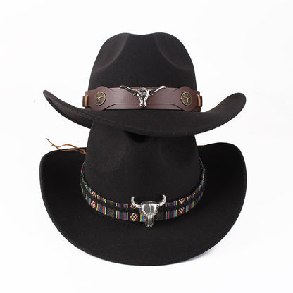 European And American Style Woolen Cowboy Hat Men's Lady Couple Ethnic Style Curling