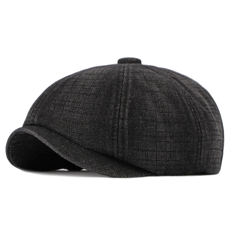 Spring Autumn Washed Denim Octagonal Beret