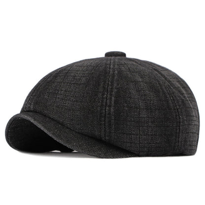Spring Autumn Washed Denim Octagonal Beret