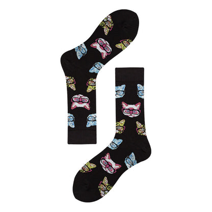 Men's Mid-calf Colorful Guitar Cat Face Cotton Socks
