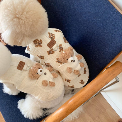 Pet Dog Cotton Vest Clothes With Traction Ring