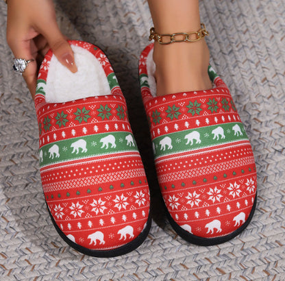 Christmas Snowman Elk Santa Claus Plush Slippers