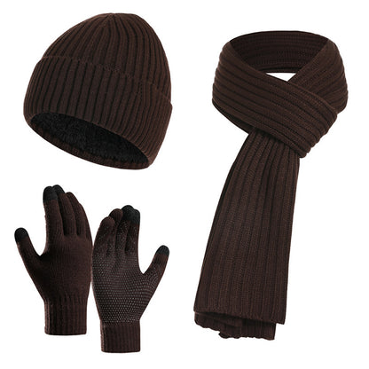 Winter Solid Color Knitted Scarf Hat Gloves Set