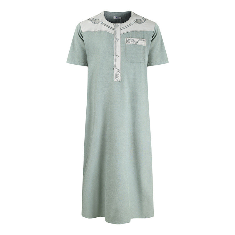 Men's Robe Pocket Contrast Color Short Sleeve