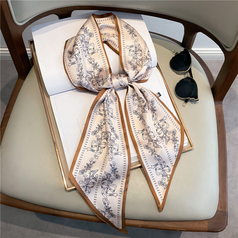 Thin Houndstooth Silk Scarf - Hair Tie