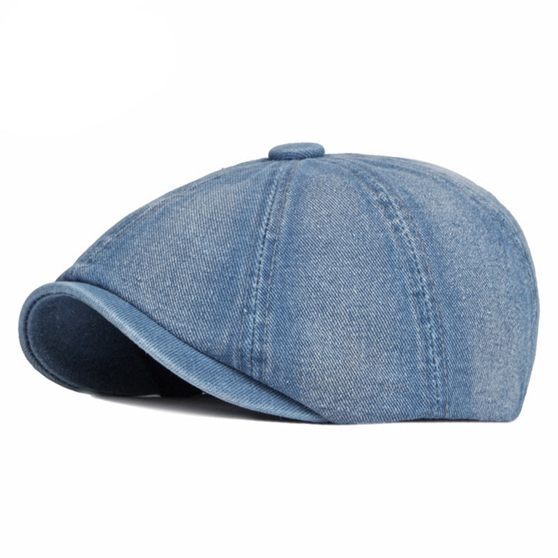 Spring Autumn Washed Denim Octagonal Beret