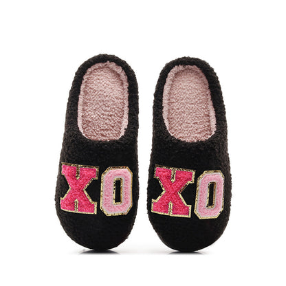 Warm Grid Letter Cotton Women's Slippers
