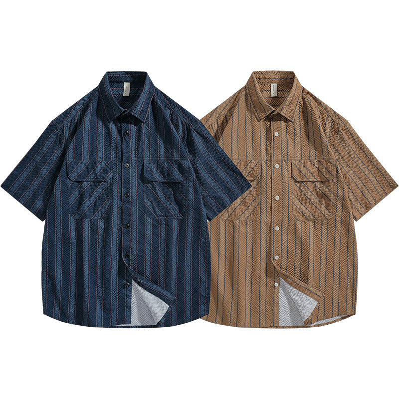 Men's Summer Seersucker Striped Short Sleeve Shirt