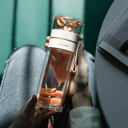 Glass Water Bottle with Tea Infuser and Double Wall