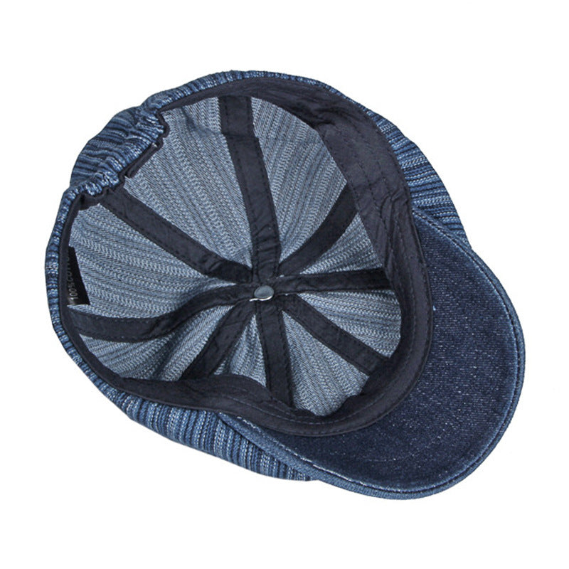 Spring Autumn Washed Denim Octagonal Beret