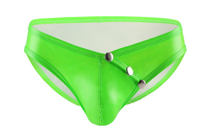 Men's Faux Leather U Convex Low Waist Briefs