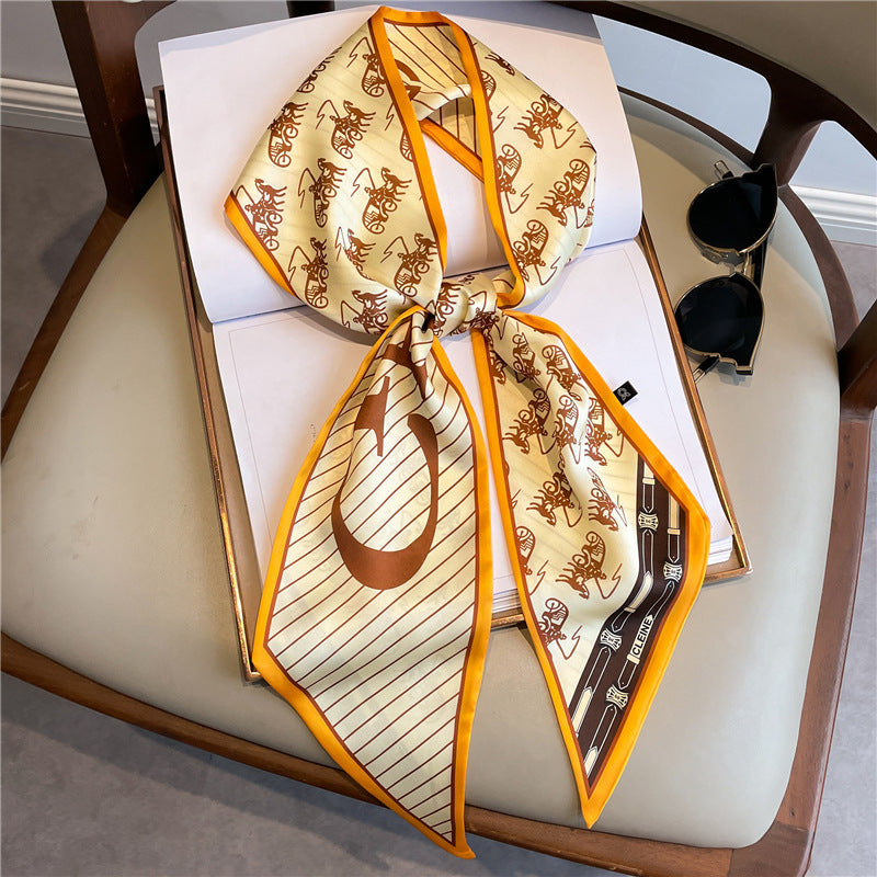 Thin Houndstooth Silk Scarf - Hair Tie