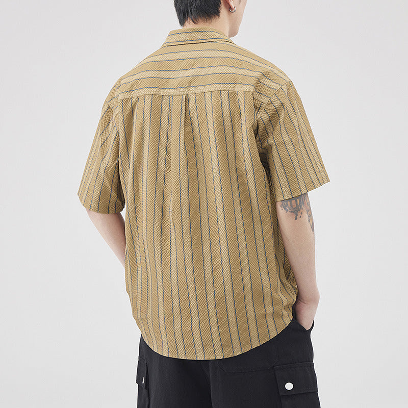 Men's Summer Seersucker Striped Short Sleeve Shirt