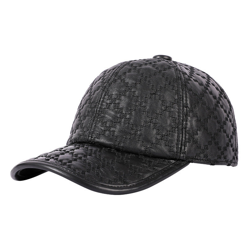 Full-grain Sheepskin Korean Style Plaid Hat Men