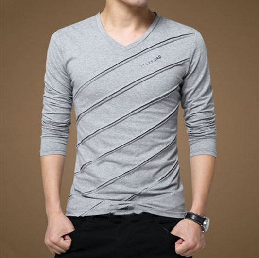 Men's Cotton V-neck Long Sleeve T-shirt
