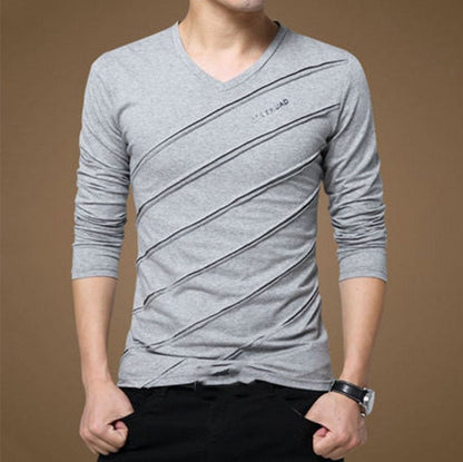 Men's Cotton V-neck Long Sleeve T-shirt