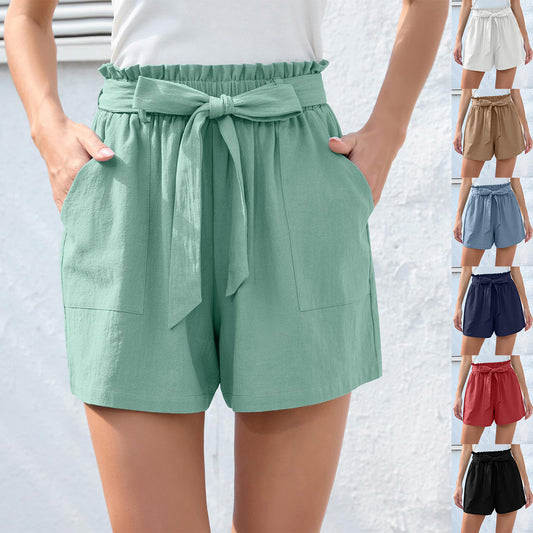 Ruffle Bow Waist Tie Beach Shorts