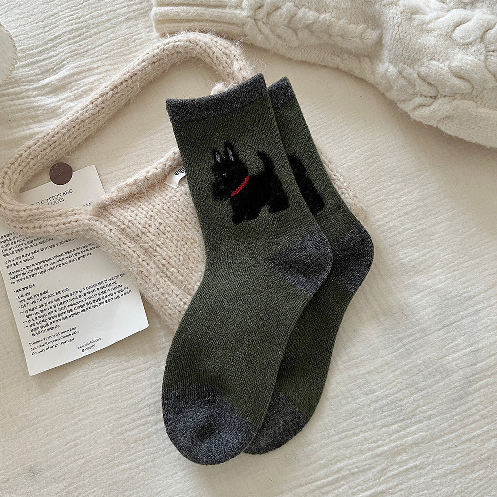 Thickened Contrast Color Mid-calf Wool Socks