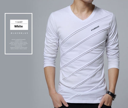 Men's Cotton V-neck Long Sleeve T-shirt