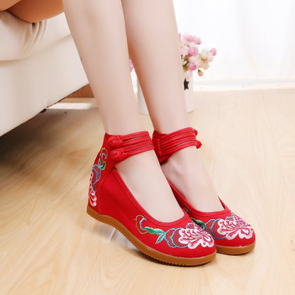 Women's Rhinestone Ethnic Style Double Buckle Canvas High Heels