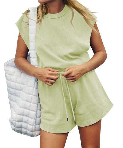 Summer Backless Drawstring Shorts Jumpsuit