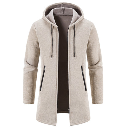 Autumn And Winter Fleece-lined Thickening Trendy Solid Color Men's Cardigan