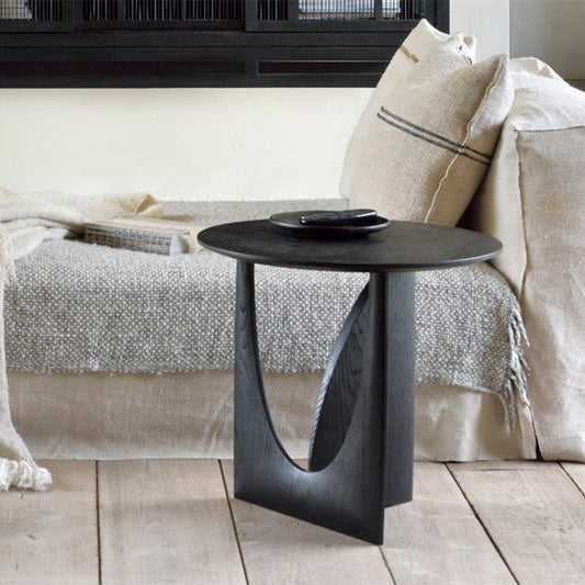 Round Solid Wood Geometric Side Table
