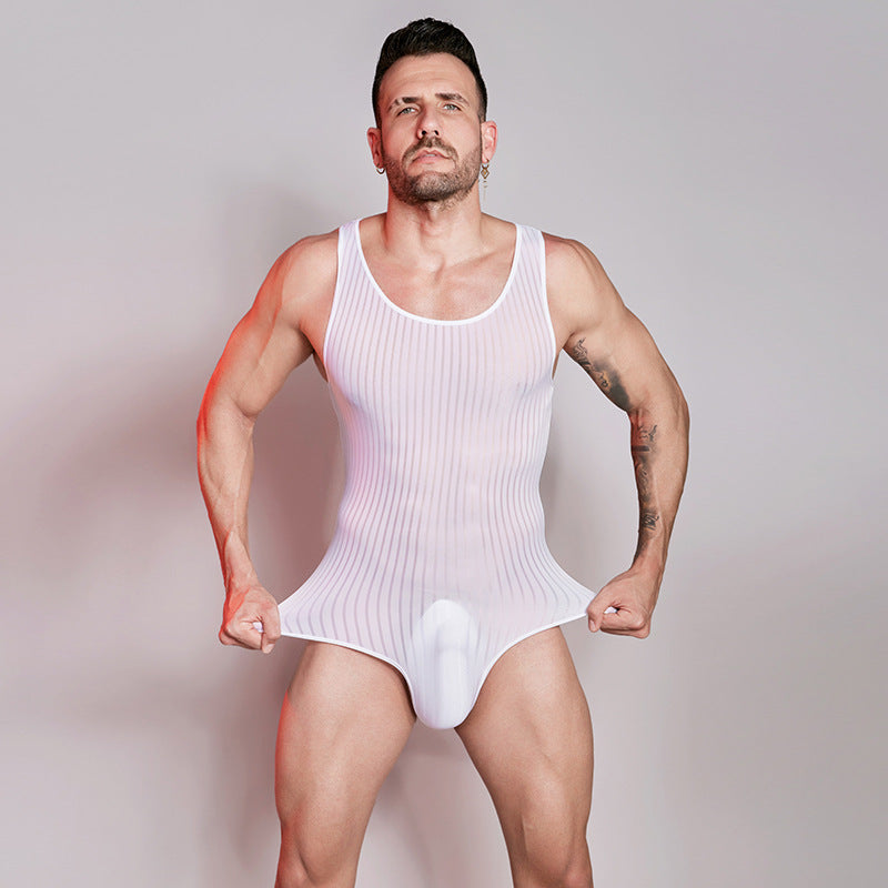 Thin Tight-fitting High Elastic Vertical Bar Men's One-piece