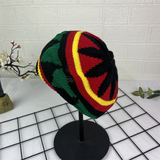 Hand Crocheted Wool Beret Jamaica Colorblock