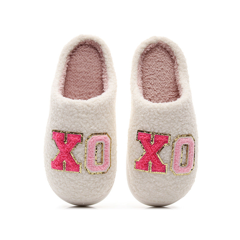 Warm Grid Letter Cotton Women's Slippers