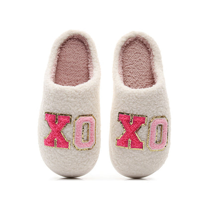 Warm Grid Letter Cotton Women's Slippers